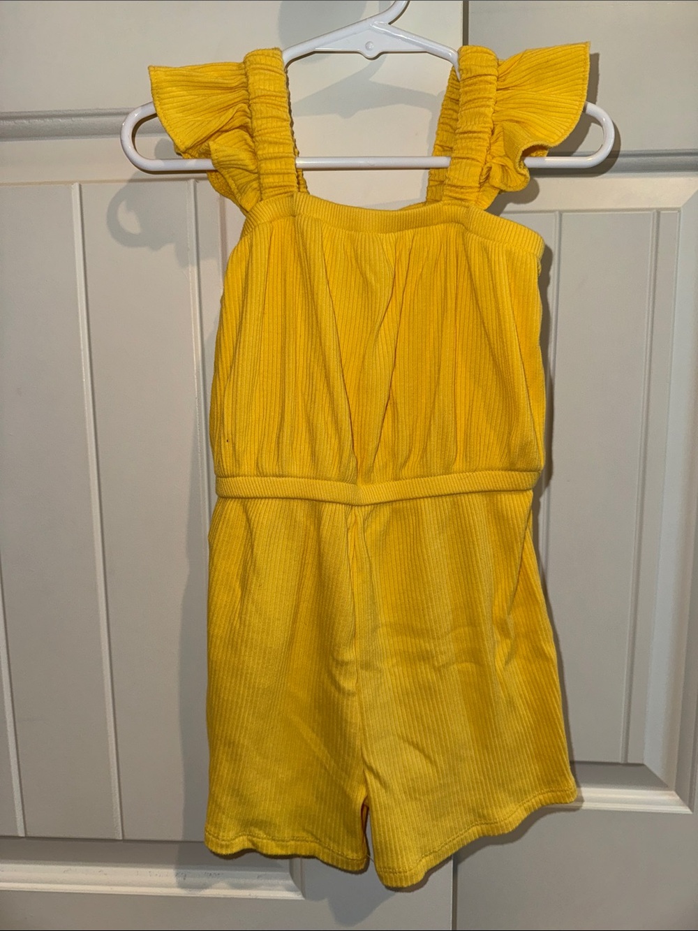 Old Navy Bright Yellow Ribbed Girls' Romper with Flutter Straps